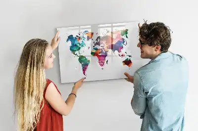 Tablă magnetică cu ștergere uscată cu design harta lumii din triunghiuri
