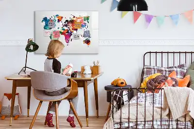 Tablă magnetică cu ștergere uscată cu design harta lumii din triunghiuri