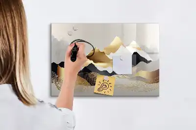 Tablă magnetică cu ștergere uscată cu imprimeu abstracție de munți