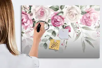 Tablă magnetică cu ștergere uscată cu model de trandafiri în acuarelă