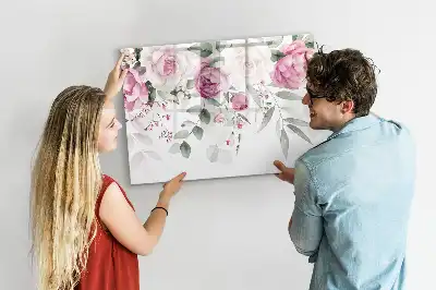 Tablă magnetică cu ștergere uscată cu model de trandafiri în acuarelă