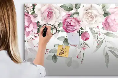 Tablă magnetică cu ștergere uscată cu model de trandafiri în acuarelă