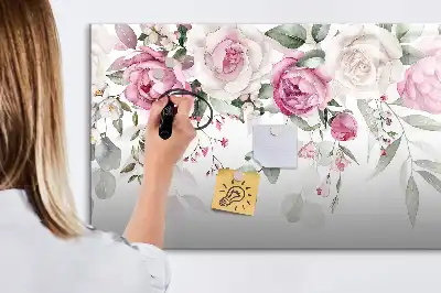 Tablă magnetică cu ștergere uscată cu model de trandafiri în acuarelă