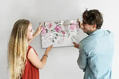 Tablă magnetică cu ștergere uscată cu model de trandafiri în acuarelă