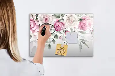 Tablă magnetică cu ștergere uscată cu model de trandafiri în acuarelă