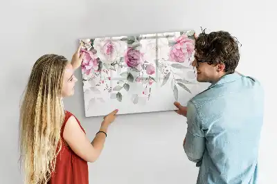 Tablă magnetică cu ștergere uscată cu model de trandafiri în acuarelă