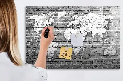 Tablă magnetică cu ștergere uscată cu model de hartă a lumii pe cărămidă