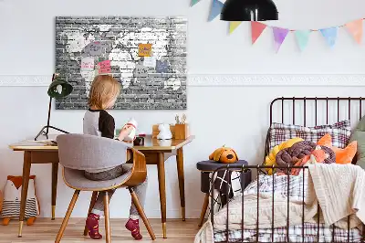 Tablă magnetică cu ștergere uscată cu model de hartă a lumii pe cărămidă