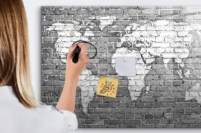 Tablă magnetică cu ștergere uscată cu model de hartă a lumii pe cărămidă