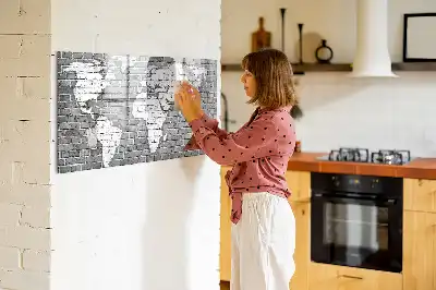 Tablă magnetică cu ștergere uscată cu model de hartă a lumii pe cărămidă