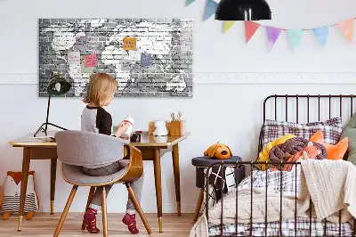 Tablă magnetică cu ștergere uscată cu model de hartă a lumii pe cărămidă