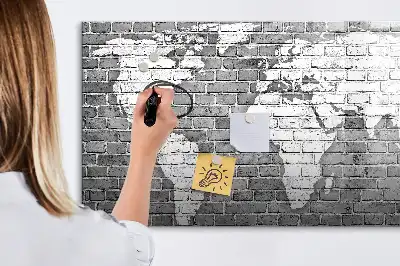 Tablă magnetică cu ștergere uscată cu model de hartă a lumii pe cărămidă
