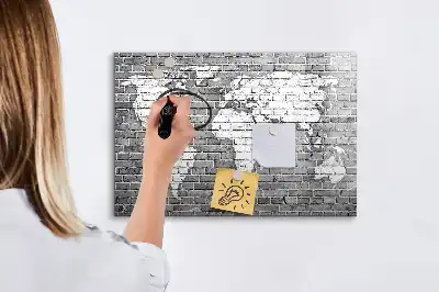 Tablă magnetică cu ștergere uscată cu model de hartă a lumii pe cărămidă