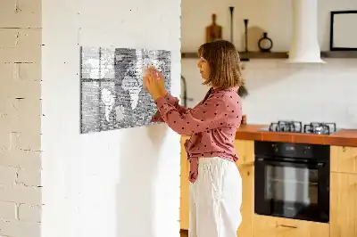 Tablă magnetică cu ștergere uscată cu model de hartă a lumii pe cărămidă