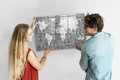 Tablă magnetică cu ștergere uscată cu model de hartă a lumii pe cărămidă
