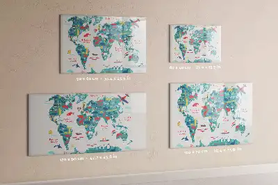 Tablă magnetică cu ștergere uscată cu harta lumii ilustrată