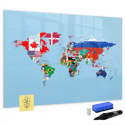 Tablă magnetică cu ștergere uscată cu hartă și steaguri