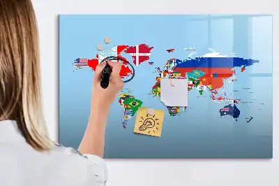 Tablă magnetică cu ștergere uscată cu hartă și steaguri