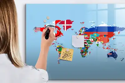 Tablă magnetică cu ștergere uscată cu hartă și steaguri