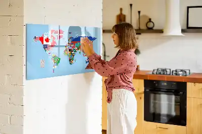 Tablă magnetică cu ștergere uscată cu hartă și steaguri