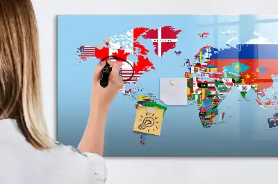 Tablă magnetică cu ștergere uscată cu hartă și steaguri