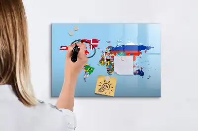 Tablă magnetică cu ștergere uscată cu hartă și steaguri