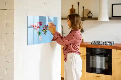 Tablă magnetică cu ștergere uscată cu hartă și steaguri