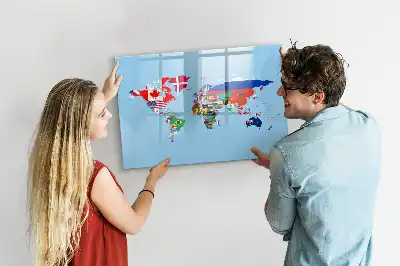 Tablă magnetică cu ștergere uscată cu hartă și steaguri
