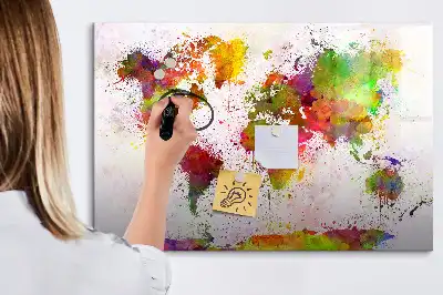 Tablă magnetică cu ștergere uscată cu hartă a lumii în acuarelă