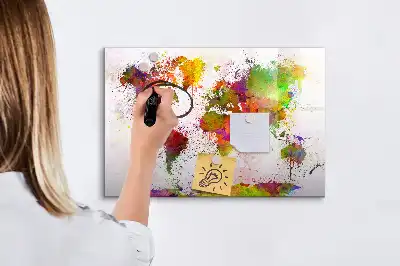 Tablă magnetică cu ștergere uscată cu hartă a lumii în acuarelă