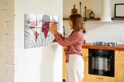 Tablă magnetică cu ștergere uscată cu design de hartă a lumii pe perete de cărămidă