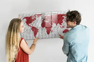 Tablă magnetică cu ștergere uscată cu design de hartă a lumii pe perete de cărămidă