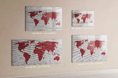 Tablă magnetică cu ștergere uscată cu design de hartă a lumii pe perete de cărămidă
