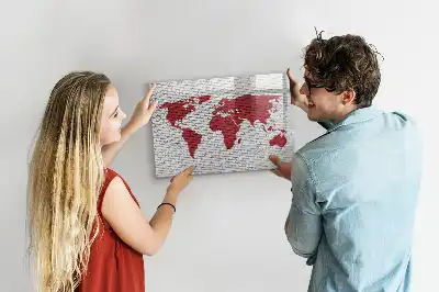 Tablă magnetică cu ștergere uscată cu design de hartă a lumii pe perete de cărămidă