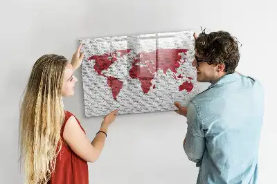 Tablă magnetică cu ștergere uscată cu design de hartă a lumii pe perete de cărămidă