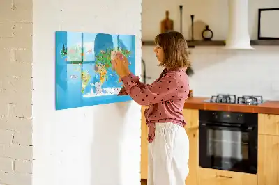 Tablă magnetică cu ștergere uscată cu hartă din desene animate