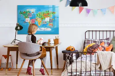 Tablă magnetică cu ștergere uscată cu hartă din desene animate