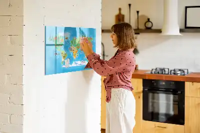 Tablă magnetică cu ștergere uscată cu hartă din desene animate