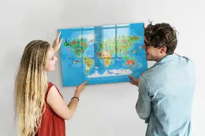 Tablă magnetică cu ștergere uscată cu hartă din desene animate