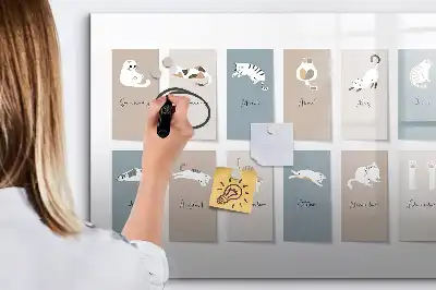 Tablă magnetică cu ștergere uscată cu model de pisici
