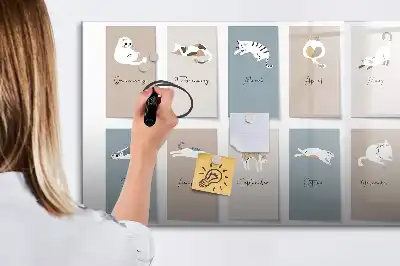 Tablă magnetică cu ștergere uscată cu model de pisici