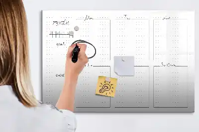 Tablă magnetică cu ștergere uscată pentru planificarea săptămânală