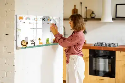 Tablă magnetică cu ștergere uscată cu model cu animale și planificator săptămânal