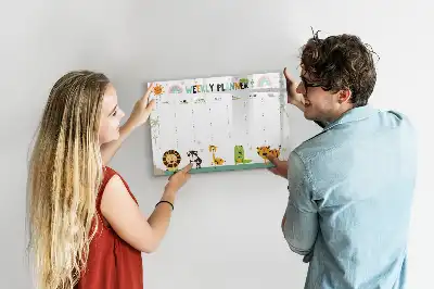 Tablă magnetică cu ștergere uscată cu model cu animale și planificator săptămânal