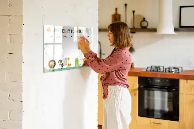 Tablă magnetică cu ștergere uscată cu model cu animale și planificator săptămânal