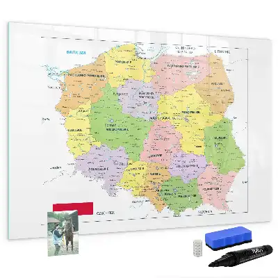 Tablă magnetică pentru scris cu carioca cu harta Poloniei