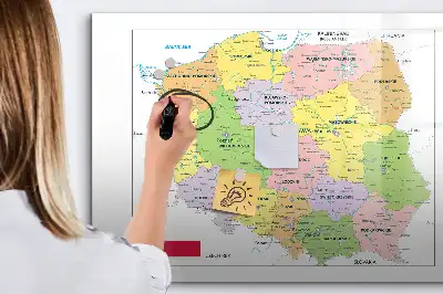 Tablă magnetică pentru scris cu carioca cu harta Poloniei