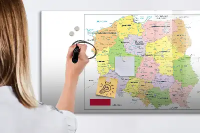 Tablă magnetică pentru scris cu carioca cu harta Poloniei