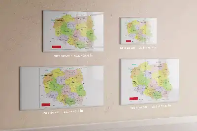 Tablă magnetică pentru scris cu carioca cu harta Poloniei