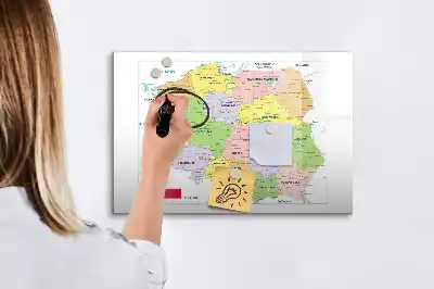 Tablă magnetică pentru scris cu carioca cu harta Poloniei
